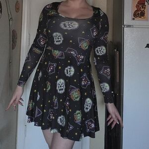 Sourpuss Spooky Skull and Ghost Dress